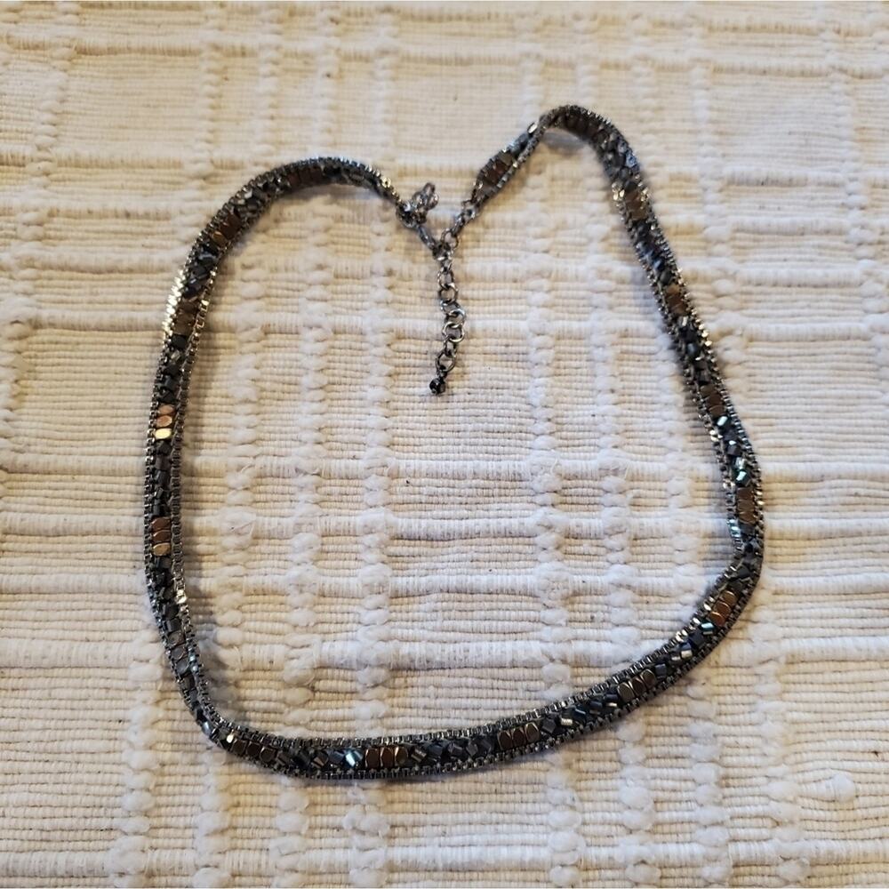 Stella & Dot two tone copper and bronze color box chain necklace